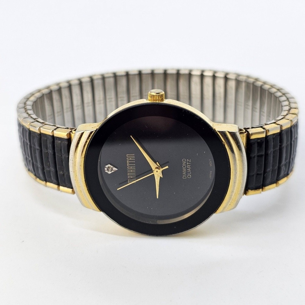 Manhattan by Croton Diamond Women's Watch Black Dial 7" Expandable Band New Batt